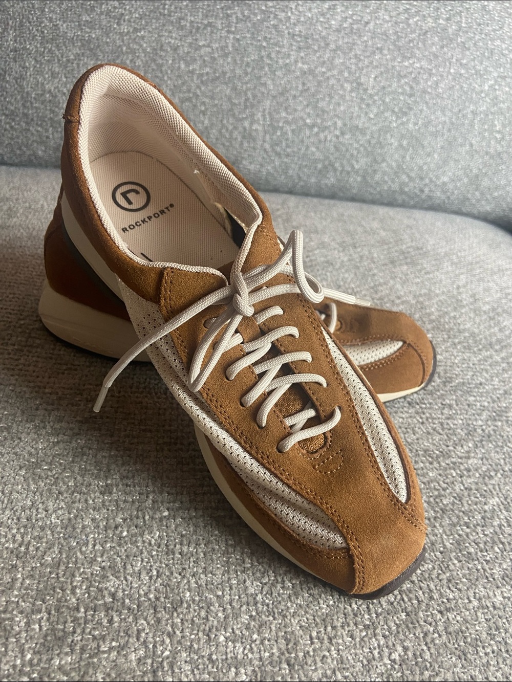 Rockport Women’s Suede and Mesh Sneaker — Brown/Cream size 8